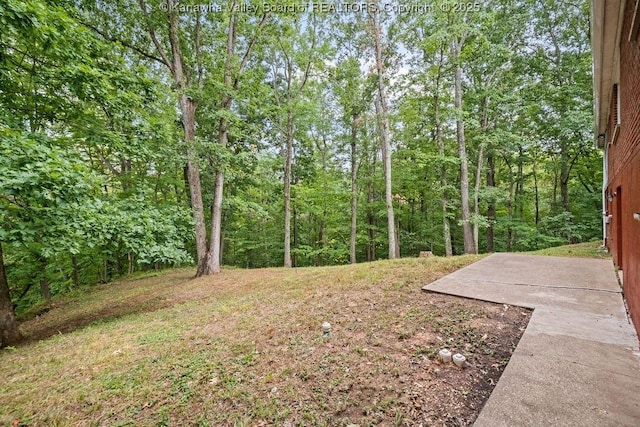 view of yard with a forest view