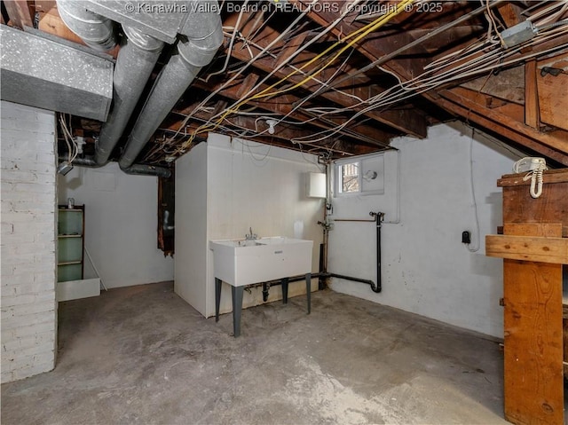 basement with a sink