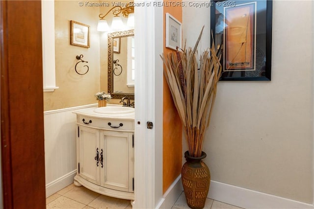 bathroom with vanity and tile patterned floors