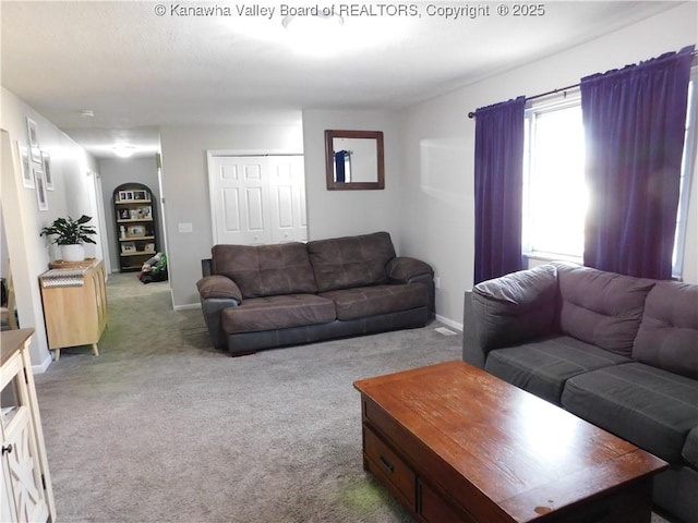 living room featuring baseboards and carpet flooring