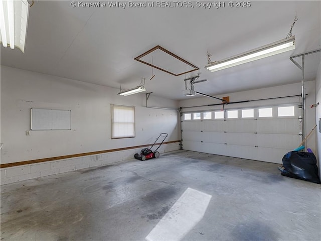 garage with a garage door opener