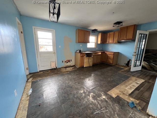 kitchen with brown cabinetry