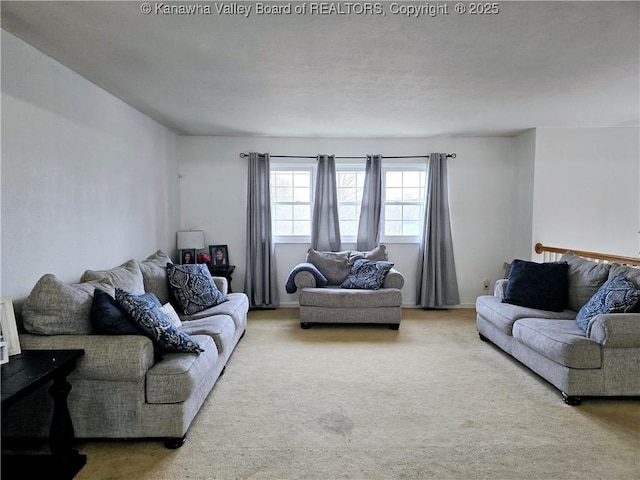 living area with carpet