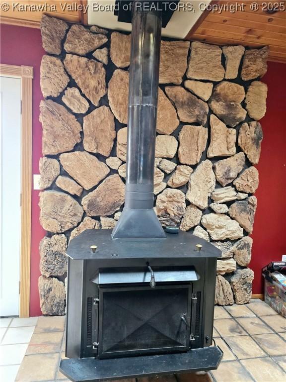 interior details with a wood stove