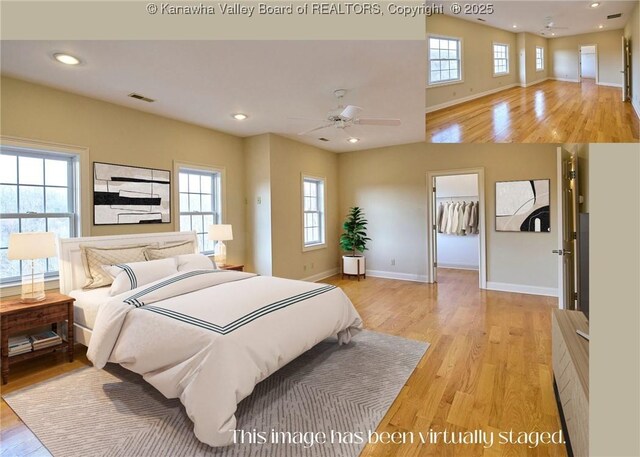 111 Graff Ln, Charleston, WV 25304 - bedroom featuring light wood-style floors, baseboards, recessed lighting, and a walk in closet