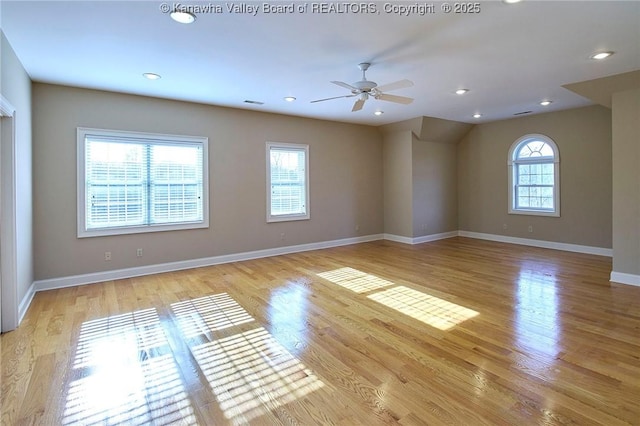 111 Graff Ln, Charleston, WV 25304 - empty room with ceiling fan, baseboards, light wood-style floors, and recessed lighting