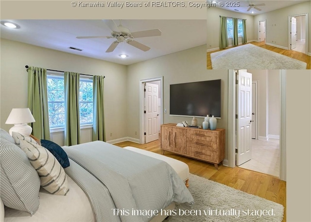 111 Graff Ln, Charleston, WV 25304 - bedroom with wood finished floors, baseboards, recessed lighting, and ceiling fan