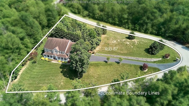 111 Graff Ln, Charleston, WV 25304 - aerial view of property and surrounding area featuring property boundaries highlighted and rural landscape