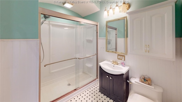 1737 US Route 60 W, Milton, WV 25541 - bathroom featuring a wainscoted wall, toilet, a stall shower, and vanity