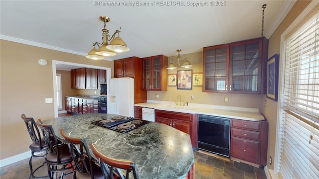 1737 US Route 60 W, Milton, WV 25541 - kitchen with stone tile floors, dark brown cabinets, black appliances, and a sink