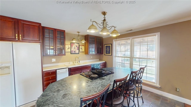1737 US Route 60 W, Milton, WV 25541 - kitchen with stone tile floors, baseboards, a sink, black appliances, and a kitchen bar