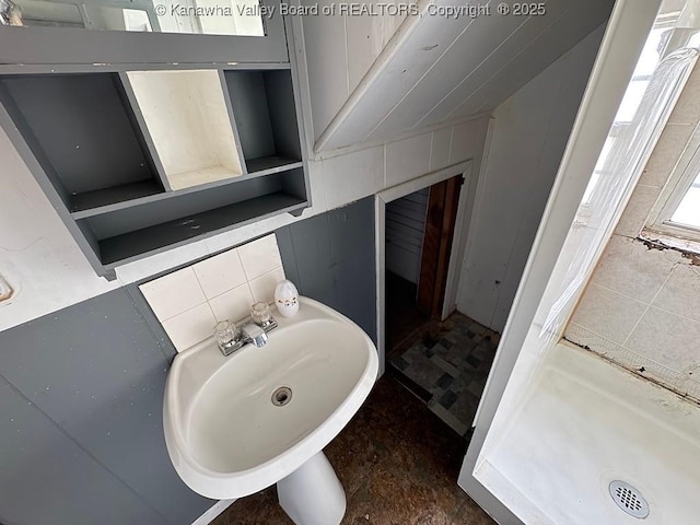 2509 Adams Ave, Huntington, WV 25704 - full bath featuring a shower stall, tasteful backsplash, and a sink