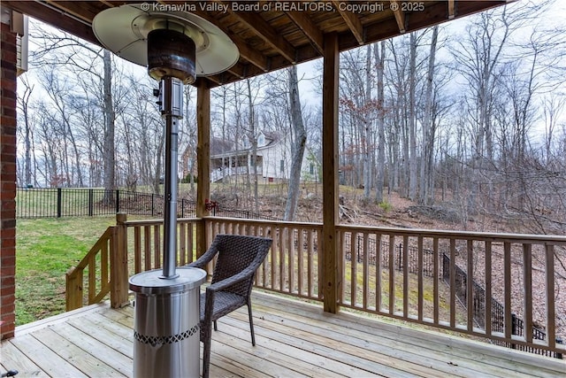 wooden terrace featuring fence