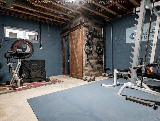 356 Latigo Pt, Milton, WV 25541 - exercise area featuring concrete block wall