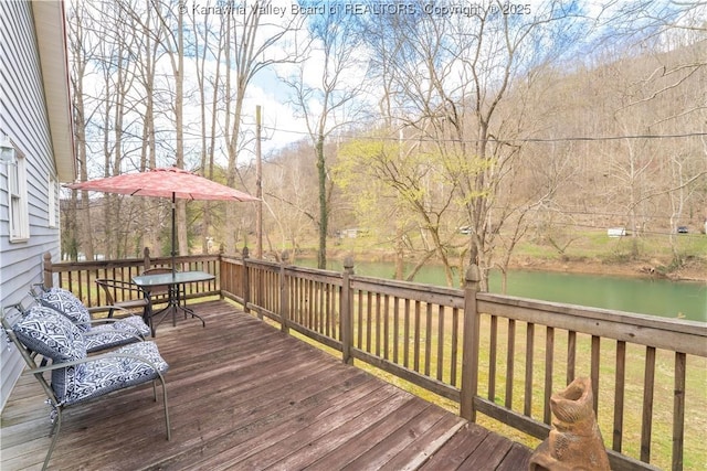 wooden terrace with a water view