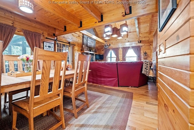510 Shamrock Dr, Union, WV 26833 - dining area with wood walls, a healthy amount of sunlight, wood ceiling, and wood finished floors
