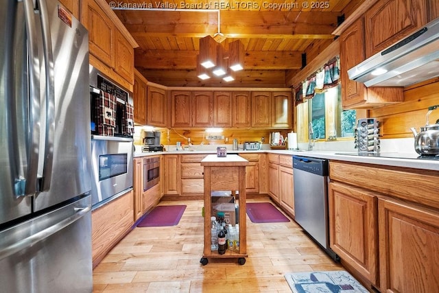 510 Shamrock Dr, Union, WV 26833 - kitchen with light wood finished floors, light countertops, wooden ceiling, and stainless steel appliances