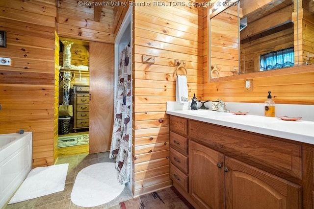 510 Shamrock Dr, Union, WV 26833 - bathroom with a tub to relax in, wood walls, and vanity