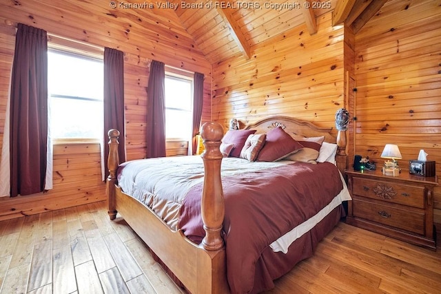 510 Shamrock Dr, Union, WV 26833 - bedroom with hardwood / wood-style floors, lofted ceiling, wood ceiling, and wooden walls