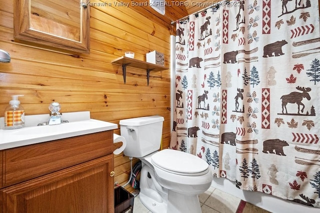 510 Shamrock Dr, Union, WV 26833 - full bath featuring wooden walls, toilet, tile patterned flooring, and vanity