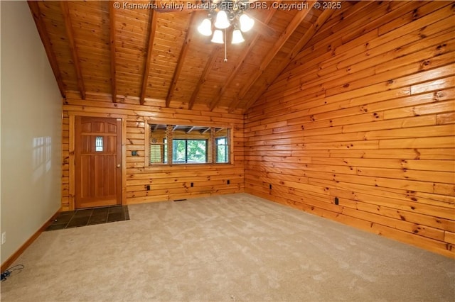 23 Mindia Ln, Alum Creek, WV 25003 - carpeted empty room with wooden walls, wooden ceiling, and ceiling fan