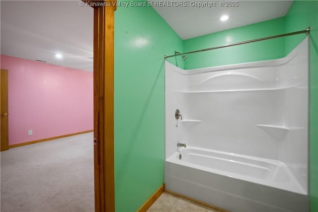 23 Mindia Ln, Alum Creek, WV 25003 - bathroom with shower / bath combination, baseboards, and recessed lighting