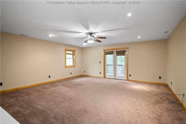 23 Mindia Ln, Alum Creek, WV 25003 - spare room featuring ceiling fan, baseboards, light carpet, and recessed lighting