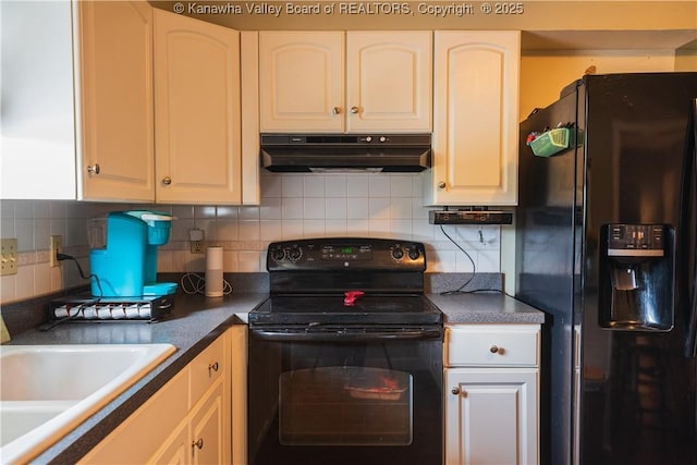 120 Rosewood Dr, Hurricane, WV 25526 - kitchen with black appliances, under cabinet range hood, tasteful backsplash, and a sink