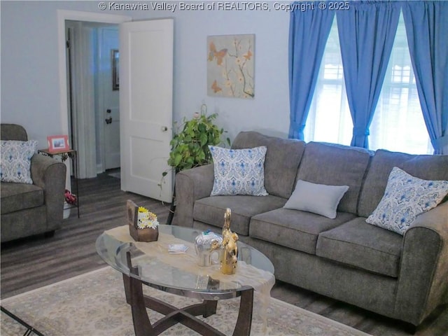 living area featuring wood finished floors