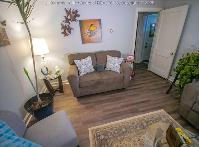 living area featuring baseboards and wood finished floors