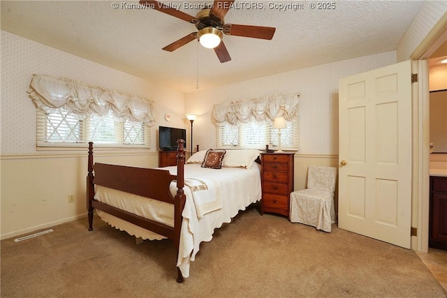 906 Hughes Dr, Saint Albans, WV 25177 - bedroom with multiple windows, light colored carpet, a textured ceiling, and wallpapered walls