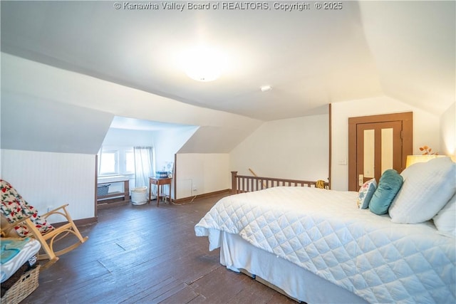 12 Arlington Ct, Charleston, WV 25301 - bedroom featuring dark wood-style floors, baseboards, and vaulted ceiling
