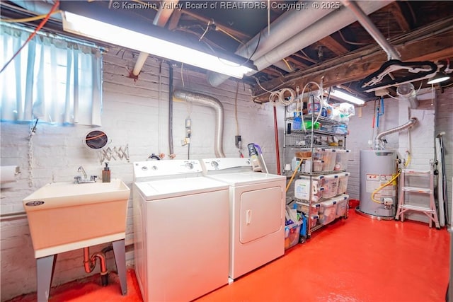 12 Arlington Ct, Charleston, WV 25301 - laundry area featuring water heater, washing machine and clothes dryer, laundry area, and a sink