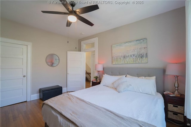 12 Arlington Ct, Charleston, WV 25301 - bedroom with wood finished floors, ceiling fan, and baseboards