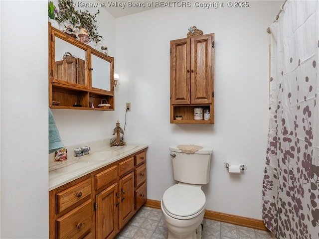 139 Betty Ln, Scott Depot, WV 25560 - full bathroom with toilet, baseboards, curtained shower, and vanity