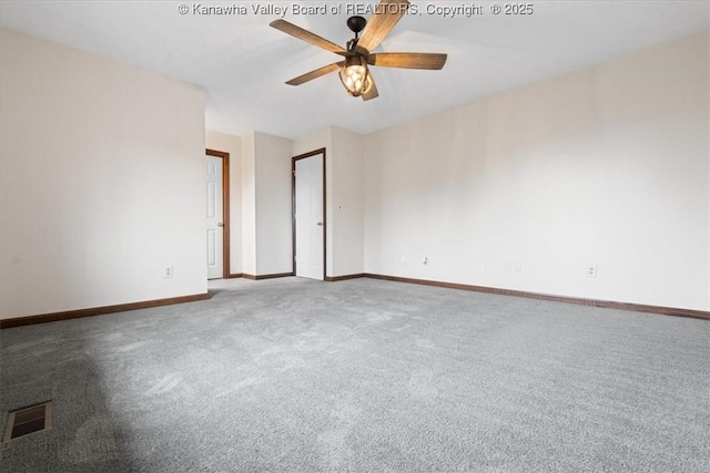 141 Wedgewood Rd, Ravenswood, WV 26164 - spare room with carpet, visible vents, baseboards, and ceiling fan