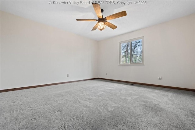 141 Wedgewood Rd, Ravenswood, WV 26164 - spare room with visible vents, carpet floors, baseboards, and ceiling fan