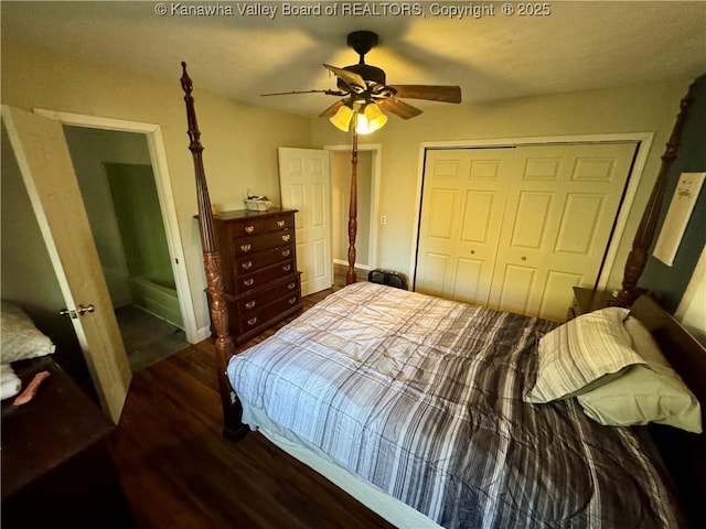 109 Cedar Ln, Saint Albans, WV 25177 - bedroom featuring wood finished floors, a closet, and ceiling fan