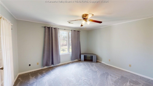 83 Lakeview Dr, Nitro, WV 25143 - empty room with baseboards, a ceiling fan, visible vents, and carpet