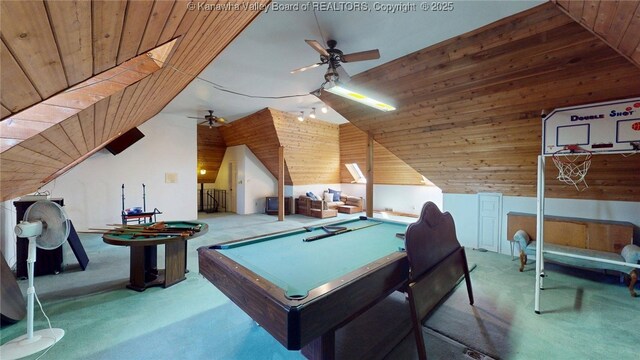 83 Lakeview Dr, Nitro, WV 25143 - recreation room with lofted ceiling, carpet, a ceiling fan, and pool table
