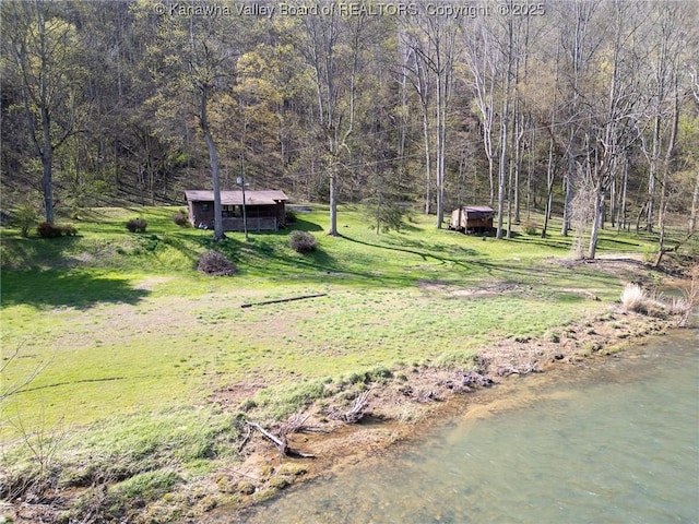 view of yard featuring a wooded view