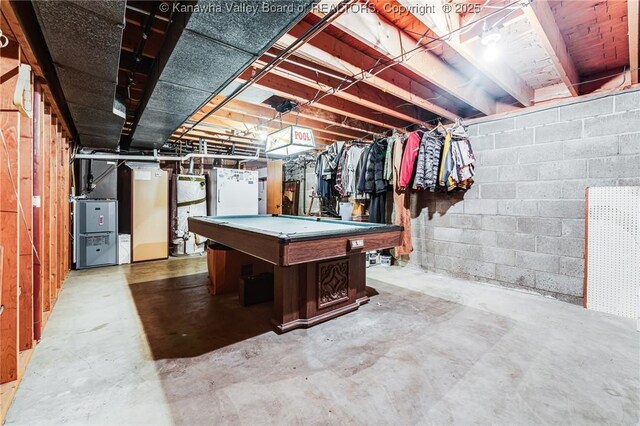 interior space featuring heating unit and pool table