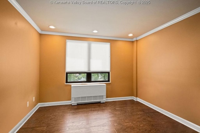 1578 Kanawha Blvd Unit 7C, Charleston, WV 25311 - unfurnished room with radiator heating unit, ornamental molding, recessed lighting, wood finished floors, and baseboards
