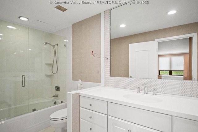 1578 Kanawha Blvd Unit 7C, Charleston, WV 25311 - full bathroom featuring toilet, recessed lighting, enclosed tub / shower combo, backsplash, and vanity