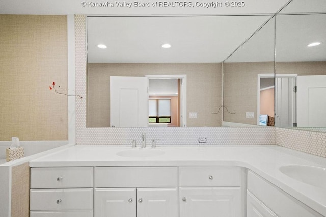 1578 Kanawha Blvd Unit 7C, Charleston, WV 25311 - bathroom featuring double vanity, recessed lighting, and tasteful backsplash