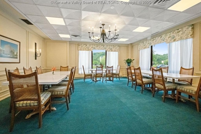 1578 Kanawha Blvd Unit 7C, Charleston, WV 25311 - dining room with a chandelier, carpet floors, healthy amount of natural light, and a paneled ceiling