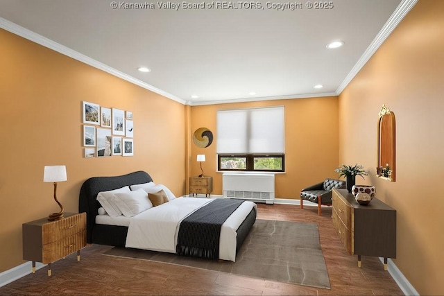 1578 Kanawha Blvd Unit 7C, Charleston, WV 25311 - bedroom featuring radiator heating unit, recessed lighting, crown molding, baseboards, and wood finished floors