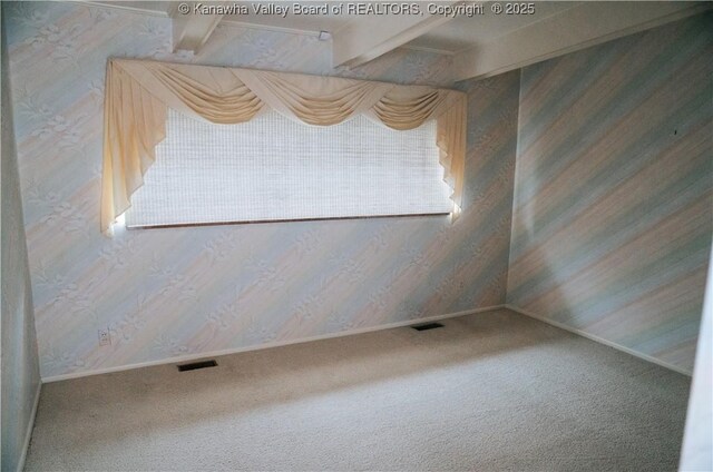 207 Mckinley Ave, Charleston, WV 25314 - unfurnished room featuring carpet floors, baseboards, wallpapered walls, and visible vents