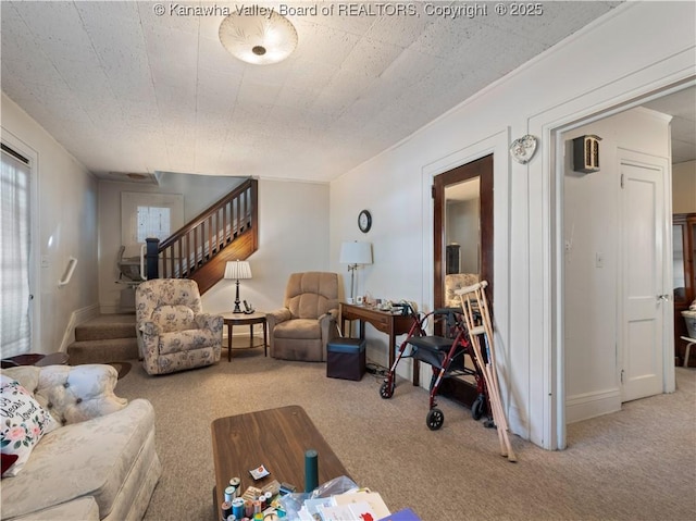 54 Hunt Ave, Charleston, WV 25302 - living area featuring stairs and carpet flooring