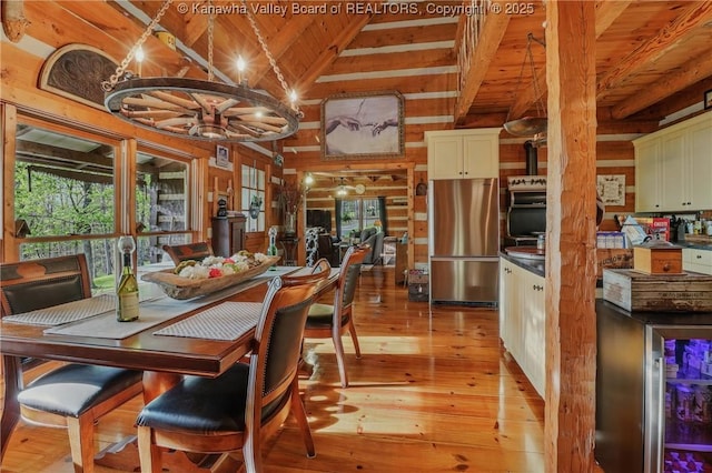78 Cougar Mountain Dr, Winfield, WV 25213 - dining area with a wealth of natural light, a chandelier, light wood-style flooring, and wooden ceiling
